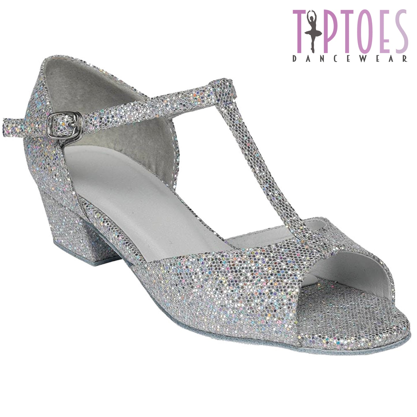 Tiptoes Girls Silver Hologram Ballroom Dancing Dance Shoes Style Chelsea