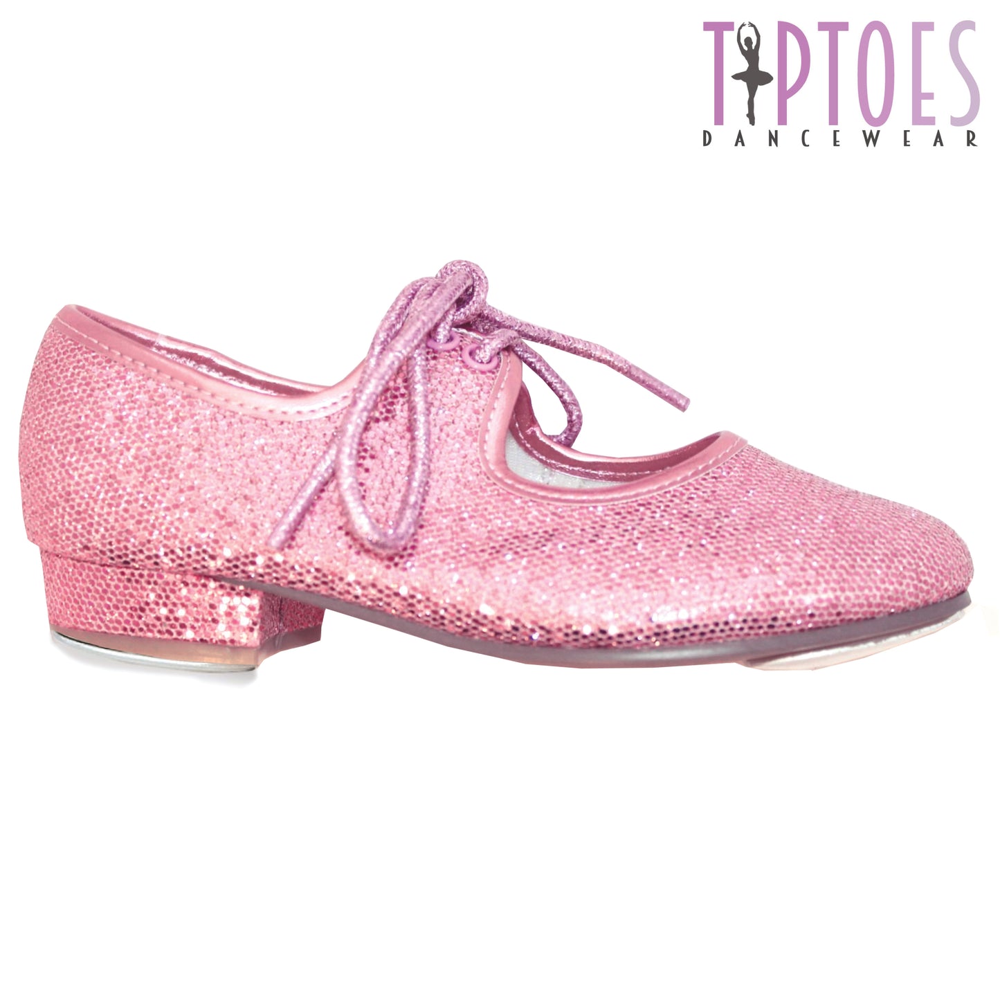 Tiptoes Girls Pink Hologram Tap Dancing Dance Shoes (with Toe and Heel Taps)