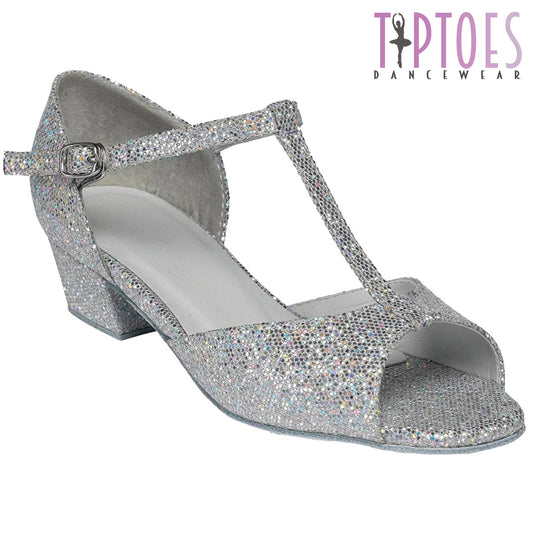 Tiptoes Girls Silver Hologram Ballroom Dancing Dance Shoes Style Chelsea